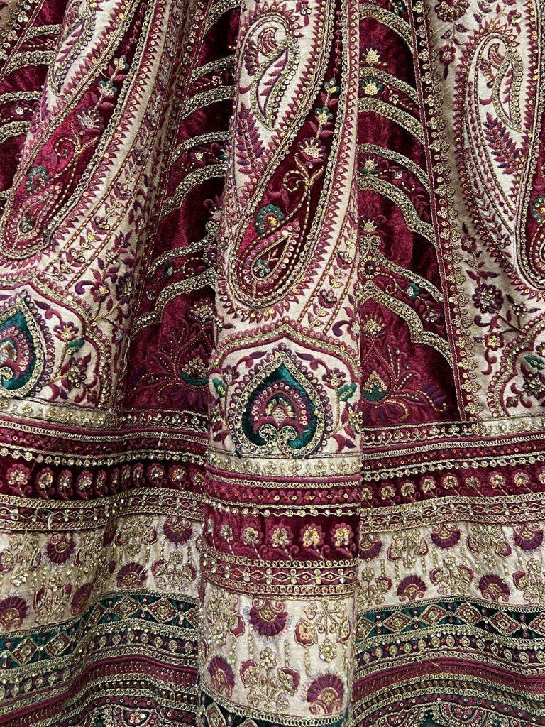 Meritorious Multi-Color Dori Work Velvet Bridal Lehenga Choli