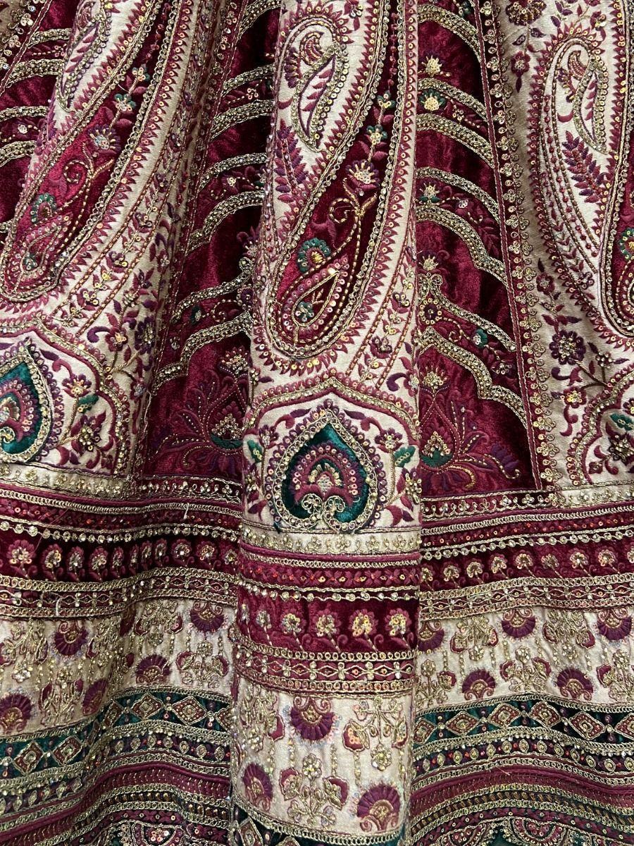 Meritorious Multi-Color Dori Work Velvet Bridal Lehenga Choli