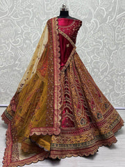 Seductive Mustard Heavy Embroidered Velvet Bridal Lehenga Choli