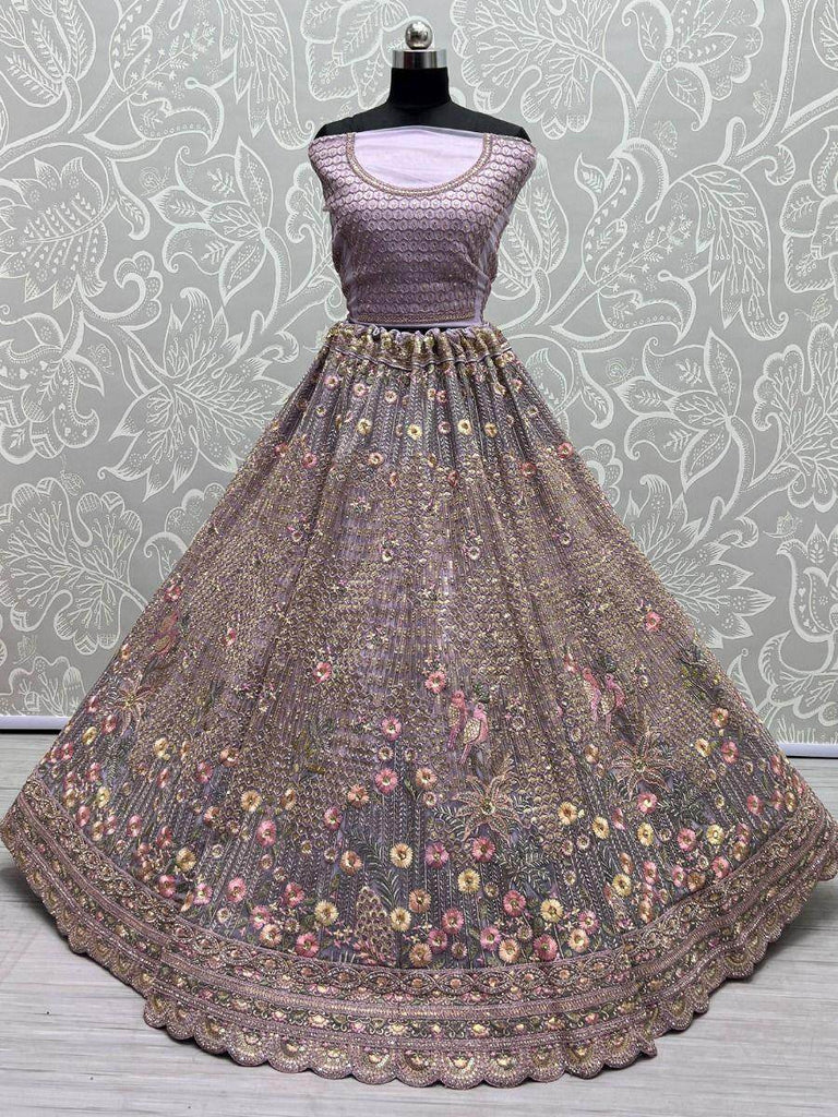 Bewitching Lavender Sequins Net Engagements Wear Lehenga Choli