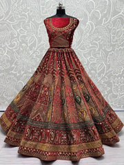 Spectacular Red Heavy Embroidered Velvet Bridal Lehenga Choli