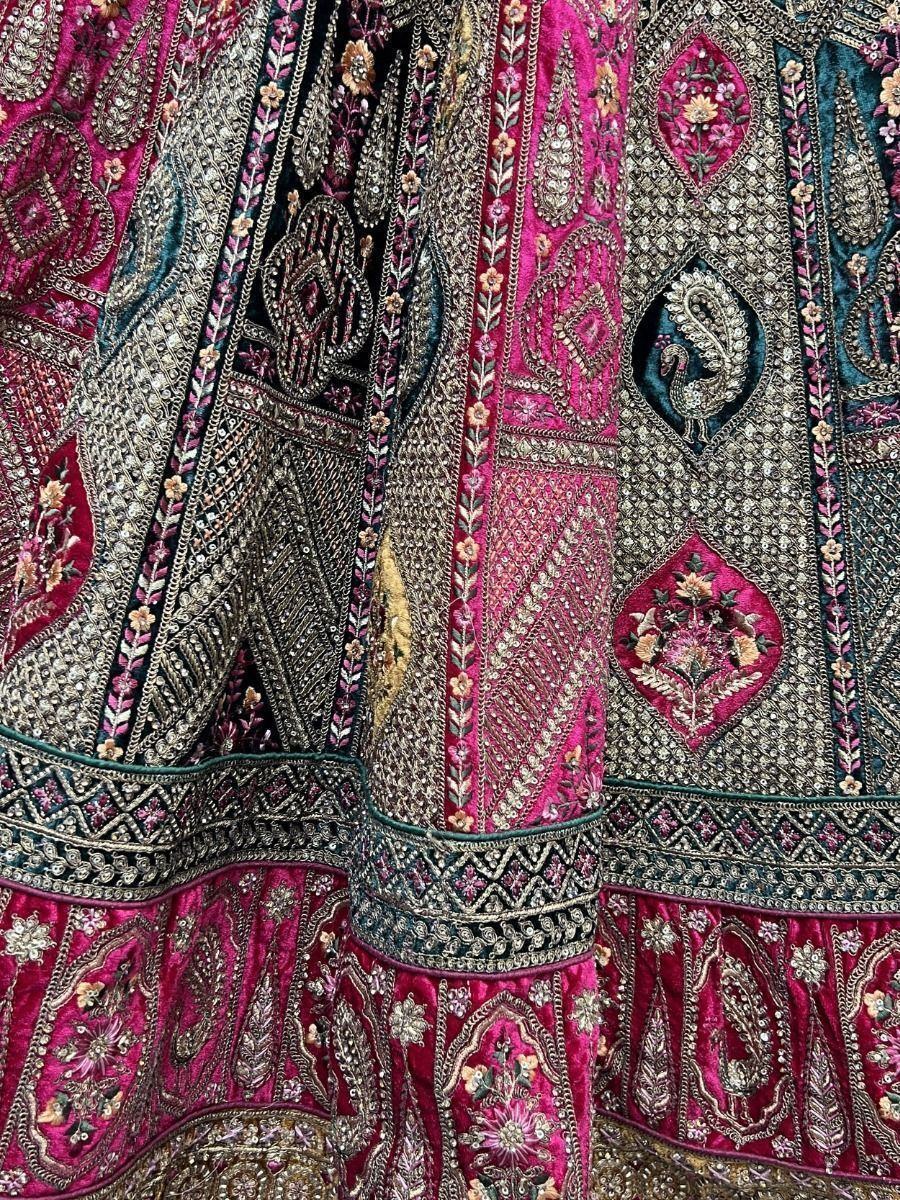 Stupendous Pink Heavy Embroidered Velvet Bridal Lehenga Choli