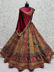 Astonishing Pink Heavy Embroidered Velvet Bridal Lehenga Choli