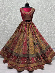 Astonishing Pink Heavy Embroidered Velvet Bridal Lehenga Choli
