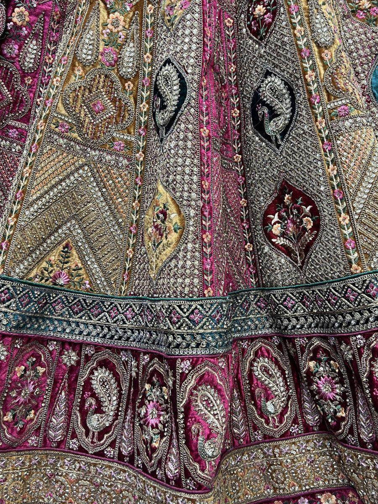 Astonishing Pink Heavy Embroidered Velvet Bridal Lehenga Choli