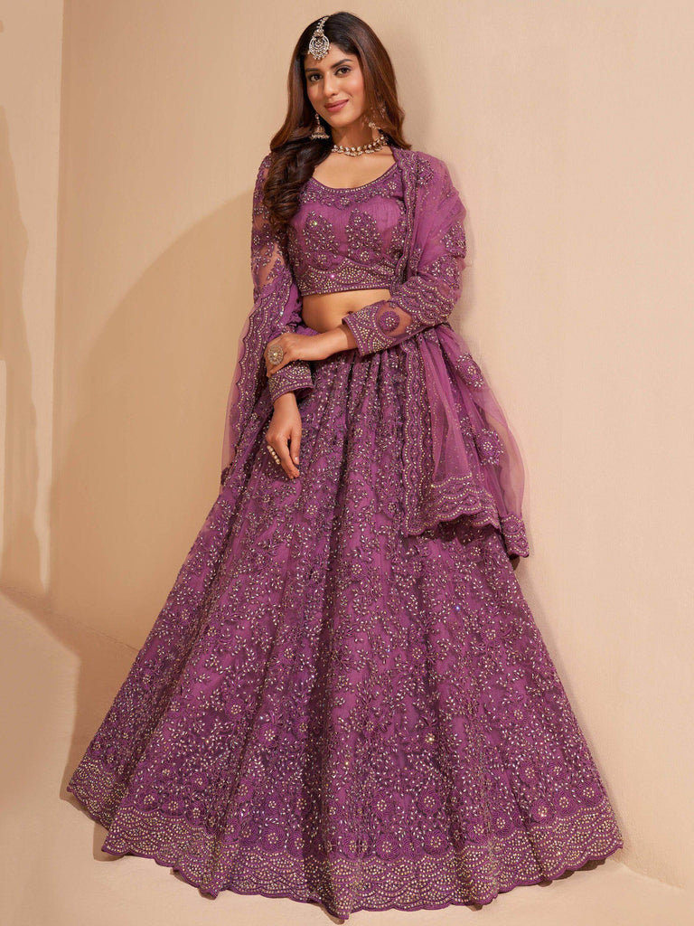 Magnificent Light Purple Cording Work Net Wedding Wear Lehenga Choli