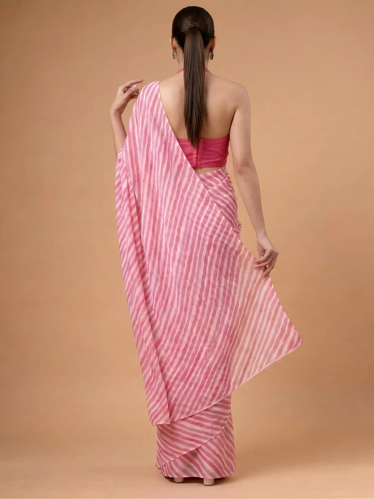 Fascinating Pink Laheriya Printed Satin Wedding Wear Saree With Blouse