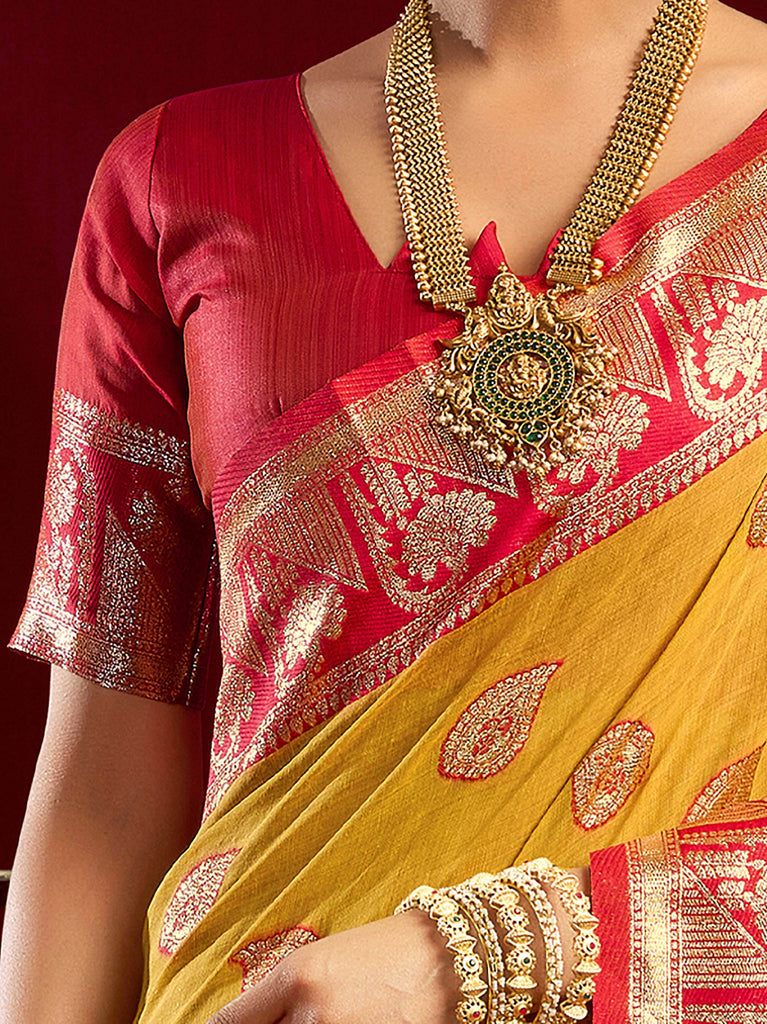 Glamorous Yellow Zari Weaving Silk Festive Wear Saree With Blouse