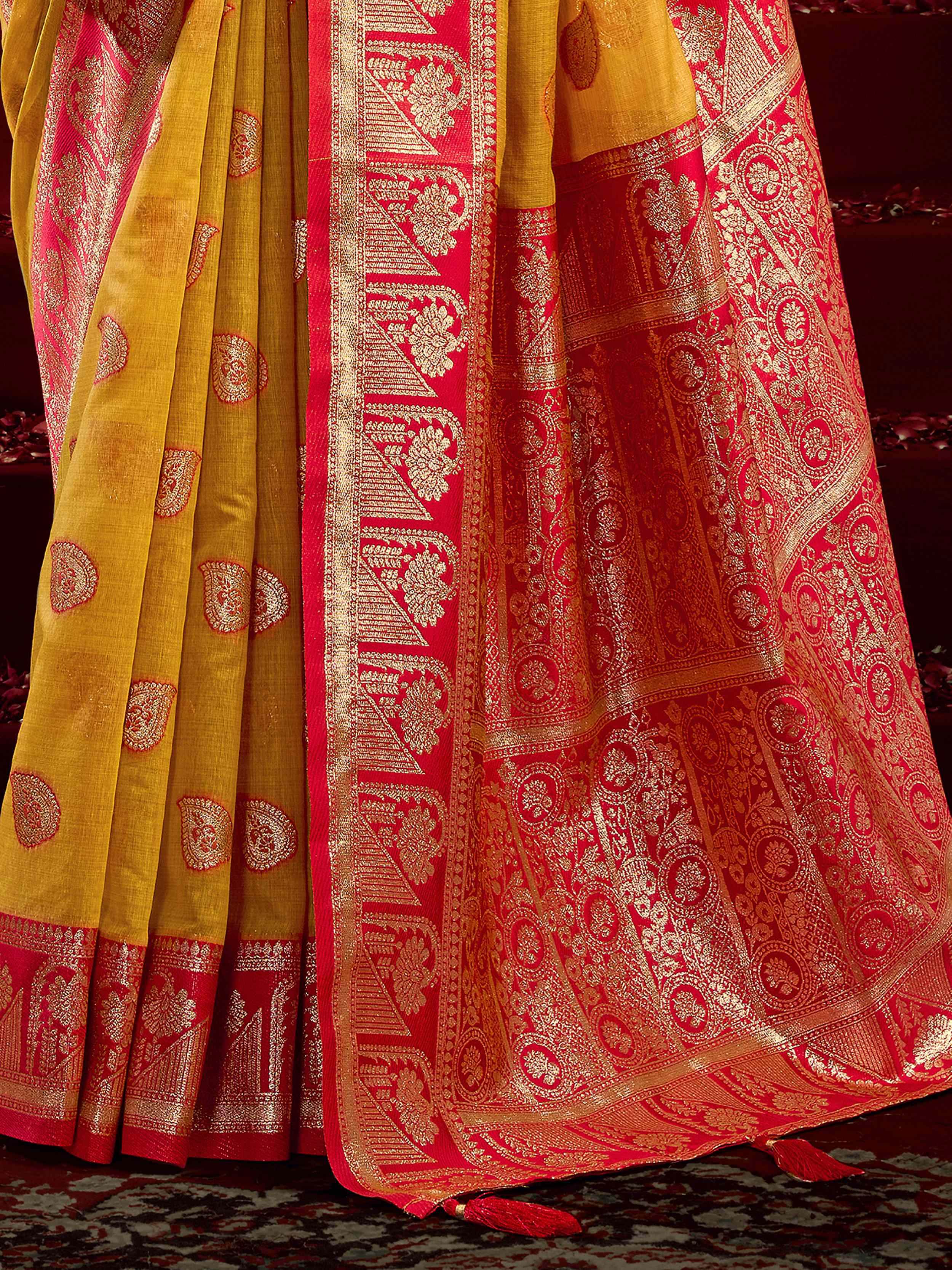 Glamorous Yellow Zari Weaving Silk Festive Wear Saree With Blouse