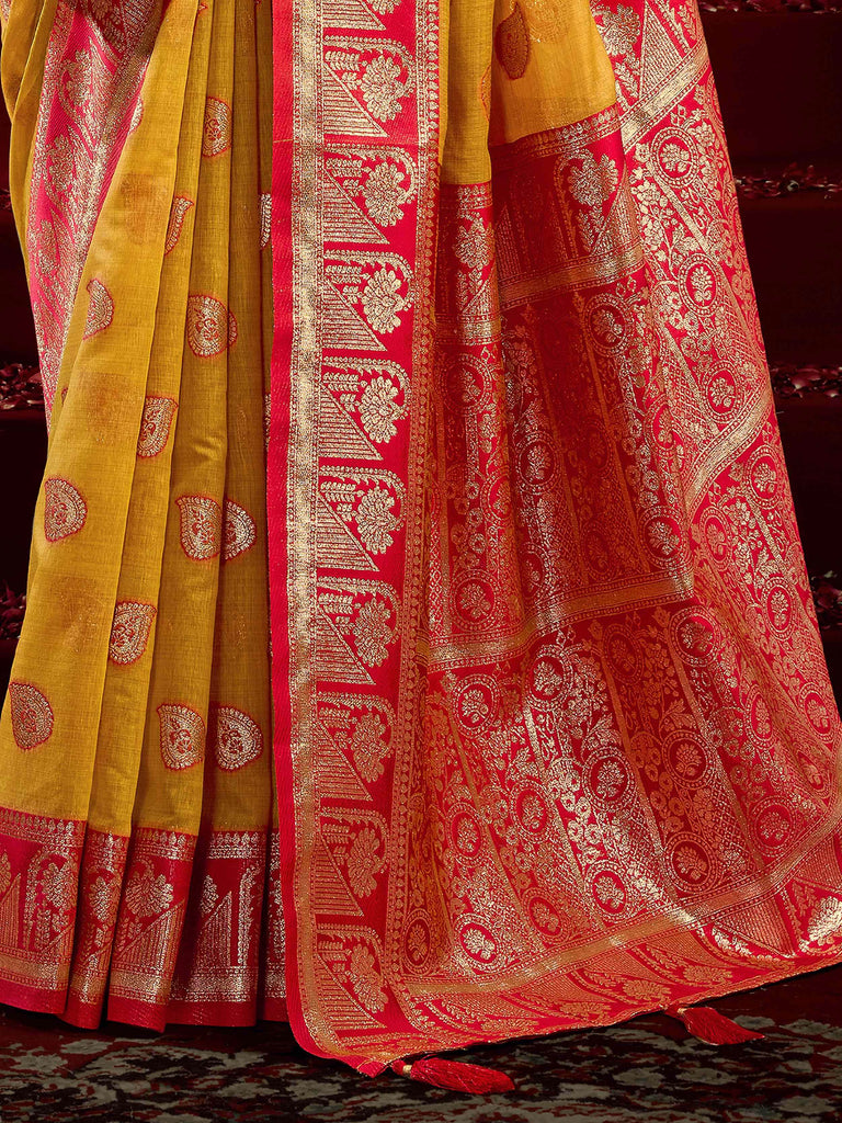 Glamorous Yellow Zari Weaving Silk Festive Wear Saree With Blouse
