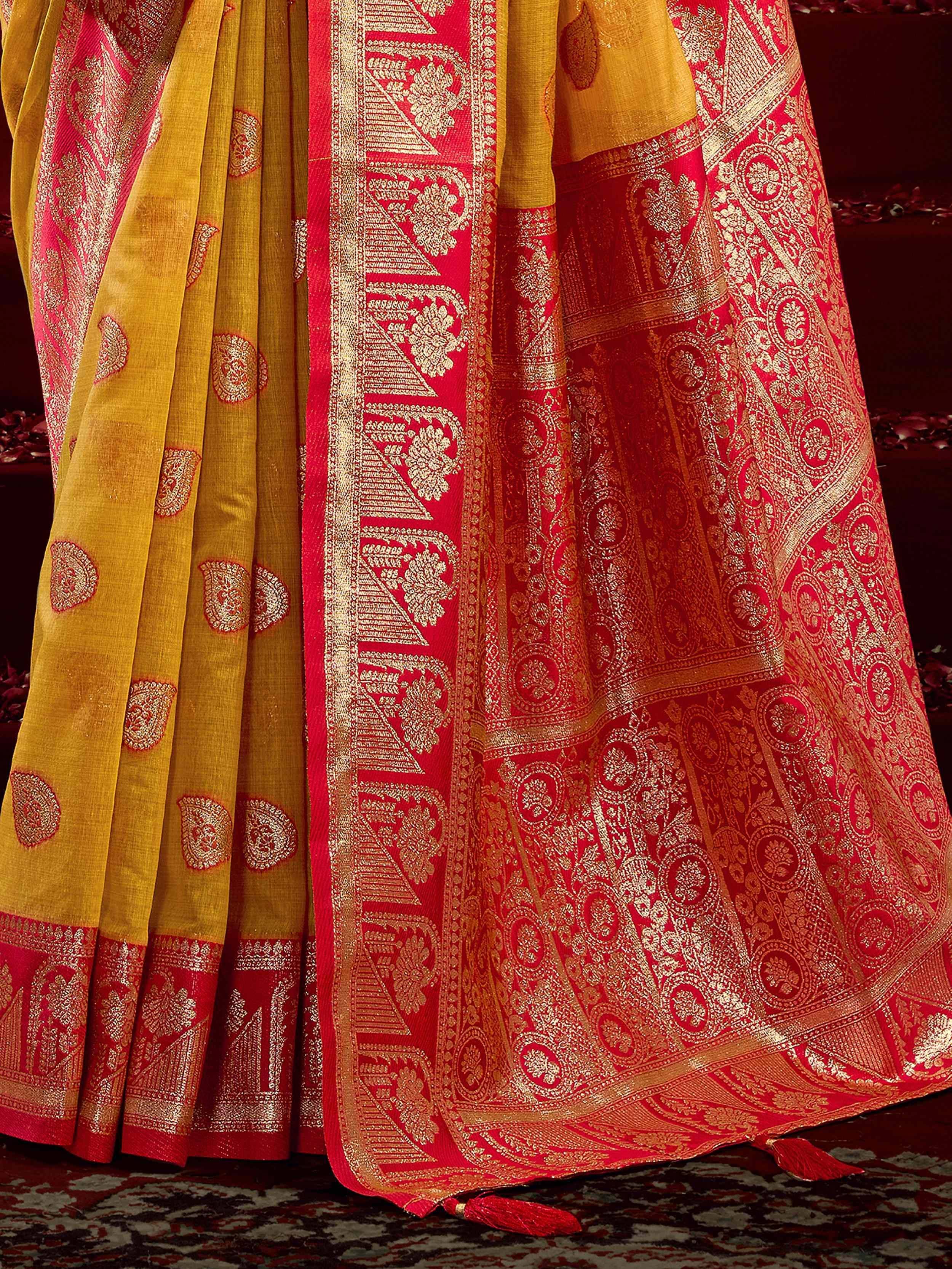 Glamorous Yellow Zari Weaving Silk Festive Wear Saree With Blouse
