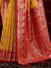 Glamorous Yellow Zari Weaving Silk Festive Wear Saree With Blouse