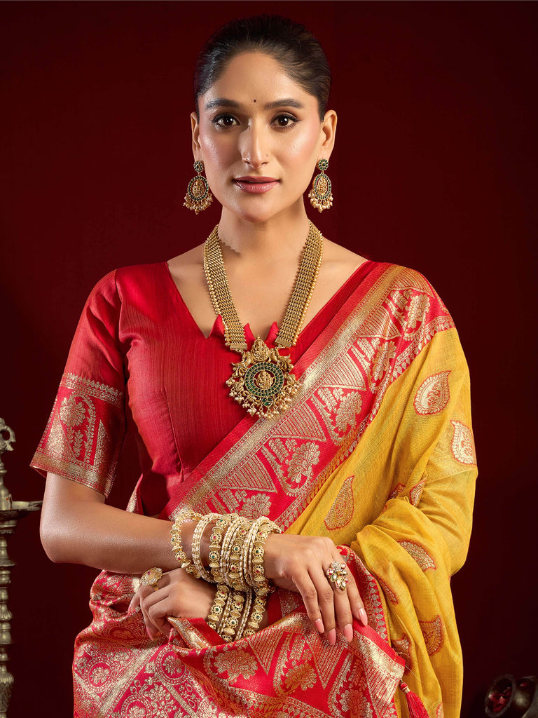 Glamorous Yellow Zari Weaving Silk Festive Wear Saree With Blouse