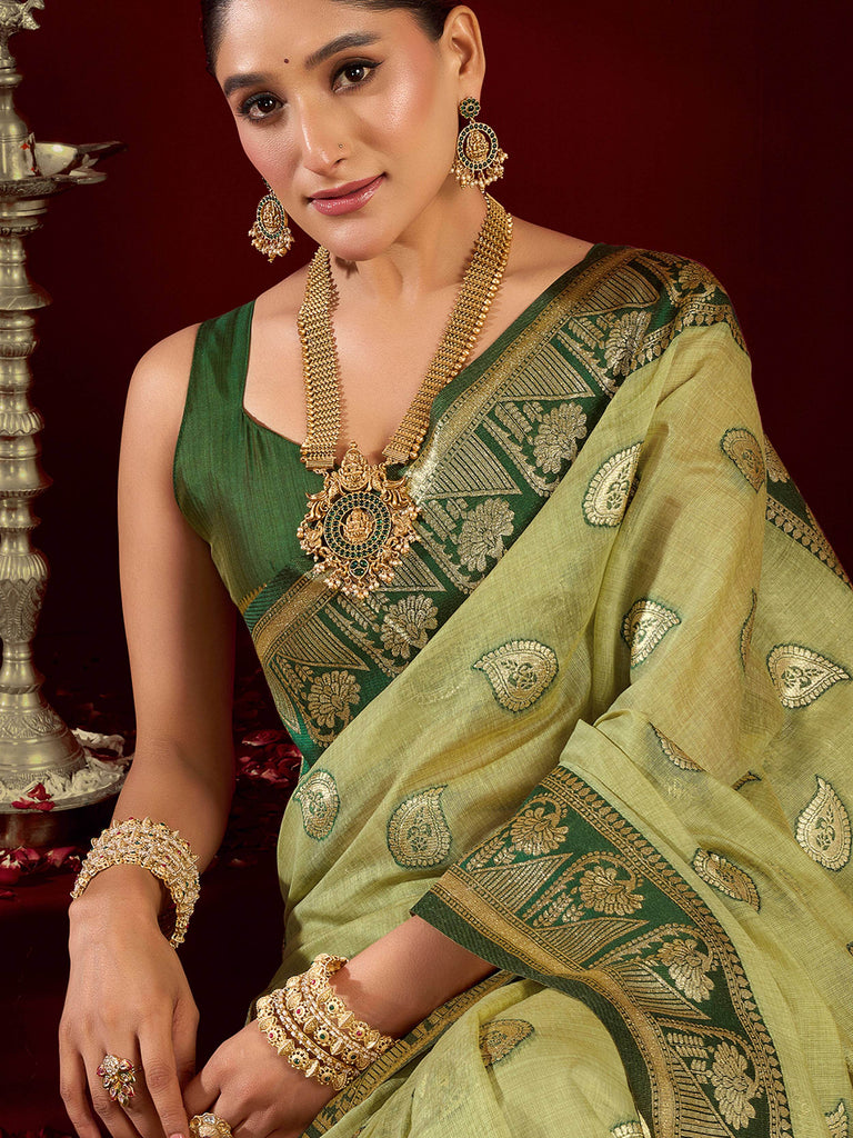 Gorgeous Green Zari Weaving Silk Wedding Wear Saree With Blouse