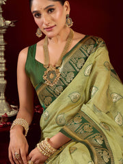 Gorgeous Green Zari Weaving Silk Wedding Wear Saree With Blouse
