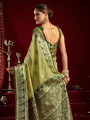 Gorgeous Green Zari Weaving Silk Wedding Wear Saree With Blouse