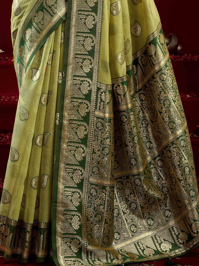 Gorgeous Green Zari Weaving Silk Wedding Wear Saree With Blouse