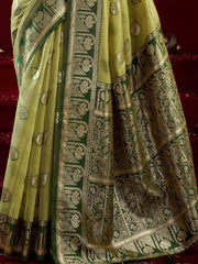 Gorgeous Green Zari Weaving Silk Wedding Wear Saree With Blouse