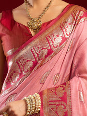 Elegant Pink Zari Weaving Silk Festive Wear Saree With Blouse