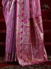 Captivating Purple Zari Weaving Silk Reception Wear Saree With Blouse