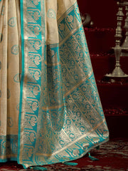 Glowing Beige Zari Weaving Silk Wedding Wear Saree With Blouse