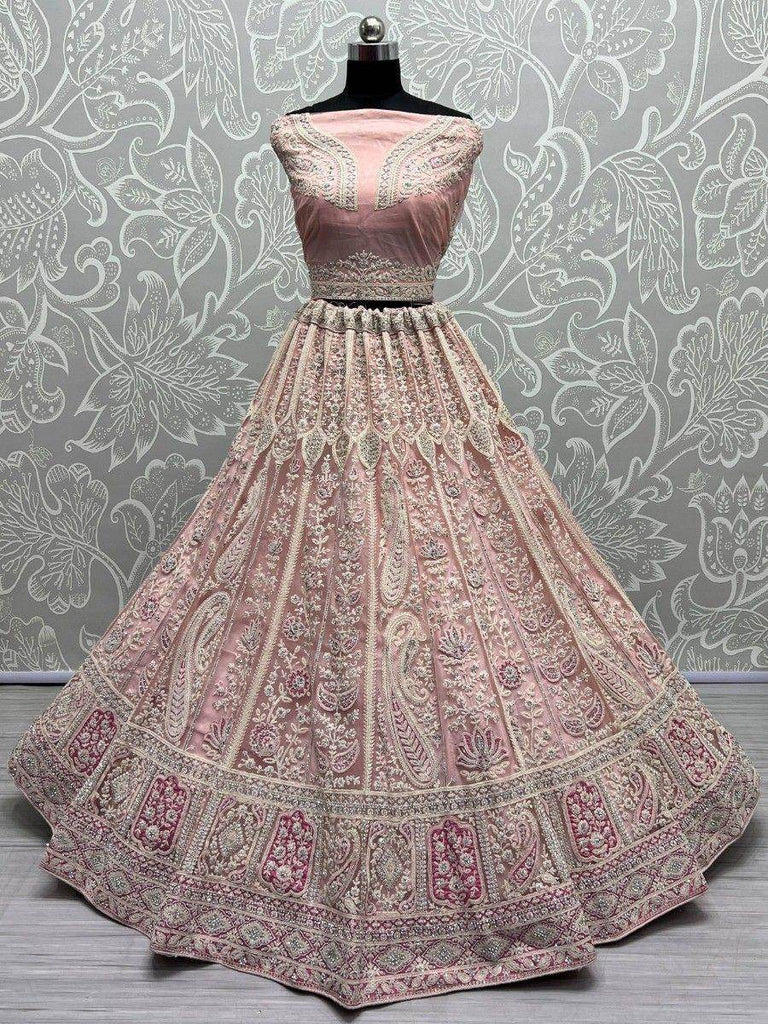 Adorable Peach Embroidered Net Engagements Wear Lehenga Choli