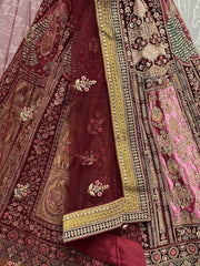 Lovely Maroon Thread Work Velvet Lehenga Choli With Soft Net Dupatta