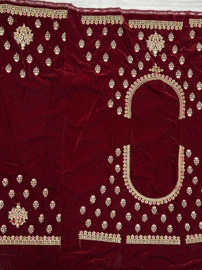 Lovely Maroon Thread Work Velvet Lehenga Choli With Soft Net Dupatta