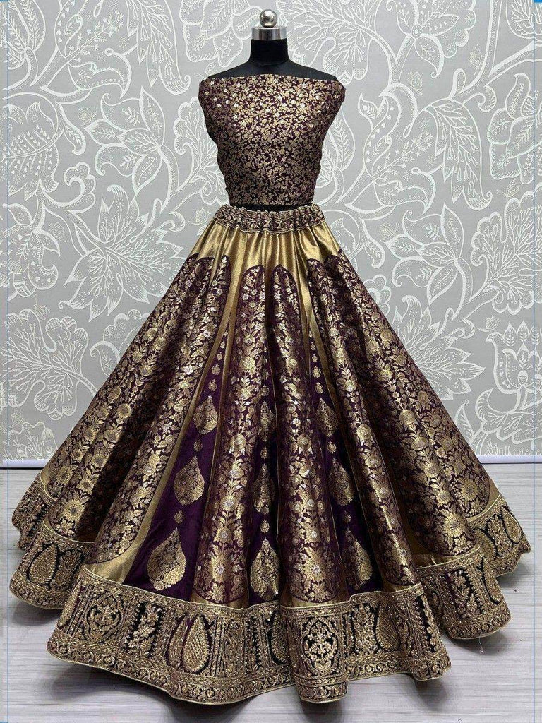 Lovely Dark Purple Zari Woven Banarasi Silk Festival Wear Lehenga Choli