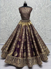 Lovely Dark Purple Zari Woven Banarasi Silk Festival Wear Lehenga Choli
