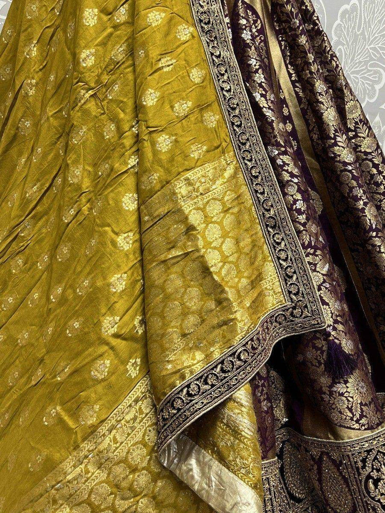 Lovely Dark Purple Zari Woven Banarasi Silk Festival Wear Lehenga Choli