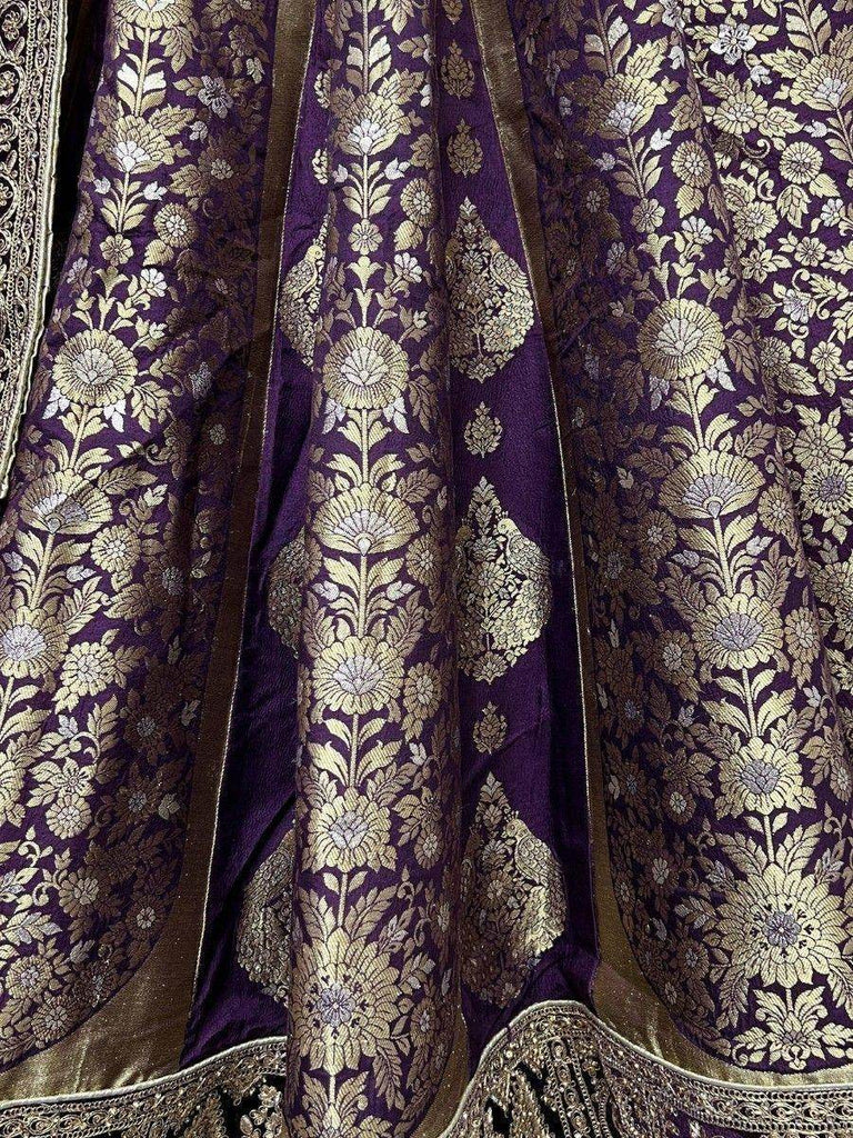 Lovely Dark Purple Zari Woven Banarasi Silk Festival Wear Lehenga Choli