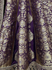 Lovely Dark Purple Zari Woven Banarasi Silk Festival Wear Lehenga Choli