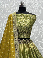 Charming Green Zari Weaving Banarasi Silk Mehendi Wear Lehenga Choli