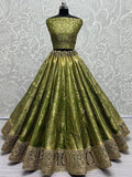 Charming Green Zari Weaving Banarasi Silk Mehendi Wear Lehenga Choli