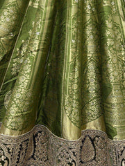 Charming Green Zari Weaving Banarasi Silk Mehendi Wear Lehenga Choli