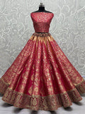 Attractive Pink Zari Woven Banarasi Silk Wedding Lehenga Choli