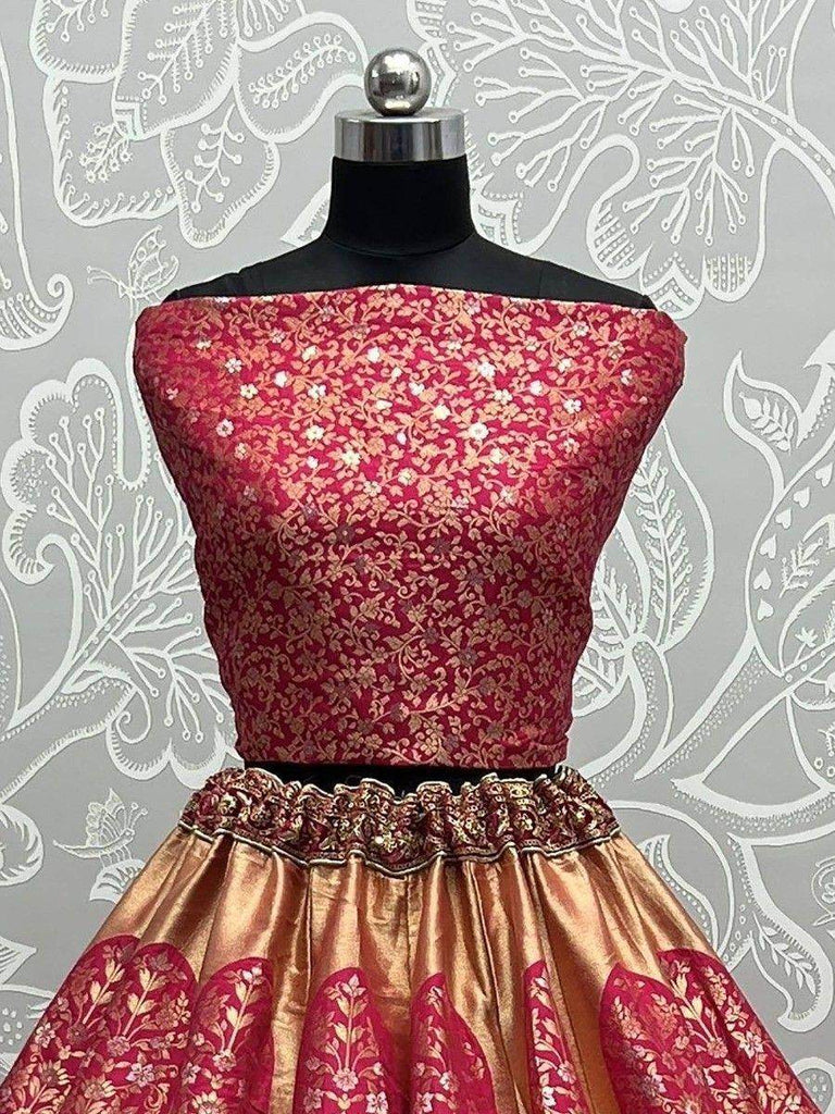 Attractive Pink Zari Woven Banarasi Silk Wedding Lehenga Choli