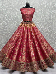Attractive Pink Zari Woven Banarasi Silk Wedding Lehenga Choli