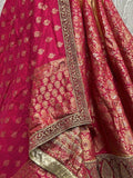 Attractive Pink Zari Woven Banarasi Silk Wedding Lehenga Choli