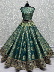 Pretty Teal Green Zari Weaving Banarasi Silk Traditional Lehenga Choli