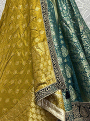 Pretty Teal Green Zari Weaving Banarasi Silk Traditional Lehenga Choli