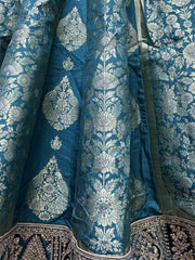 Pretty Teal Green Zari Weaving Banarasi Silk Traditional Lehenga Choli