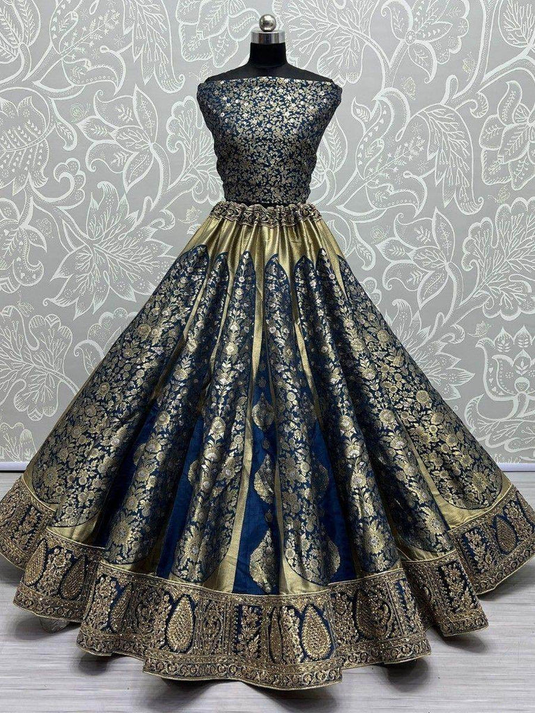 Adorable Blue Zari Weaving Banarasi Silk Wedding Wear Lehenga Choli