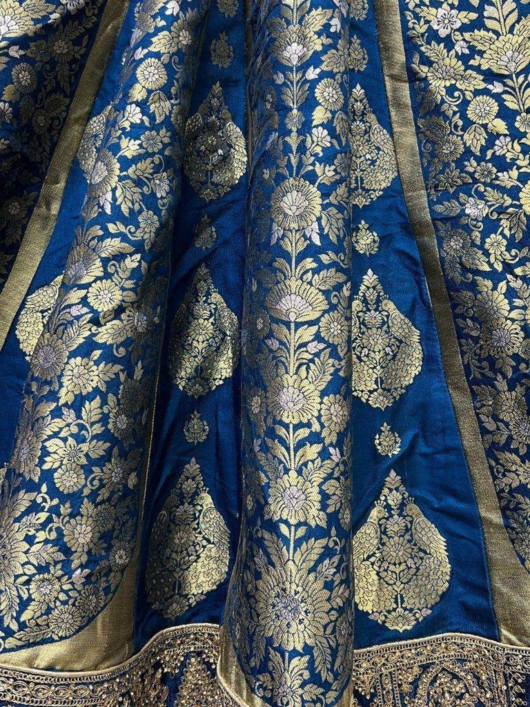 Adorable Blue Zari Weaving Banarasi Silk Wedding Wear Lehenga Choli