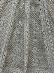 Magnetic Off-White Thread Work Net Lehenga Choli with Dupatta