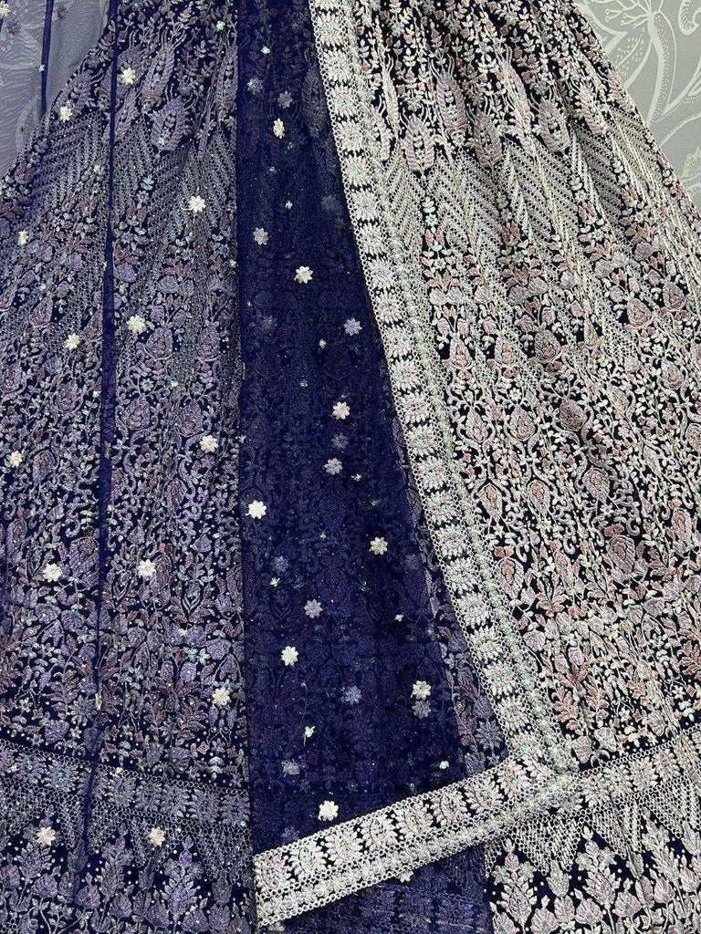 Fascinating Navy Blue Embroidered Net Reception Wear Lehenga Choli