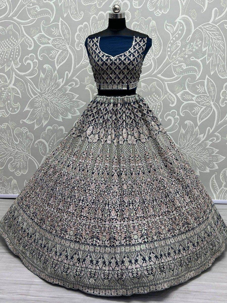 Precious Blue Thread Work Net Engagement Wear Lehenga Choli