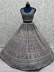 Precious Blue Thread Work Net Engagement Wear Lehenga Choli
