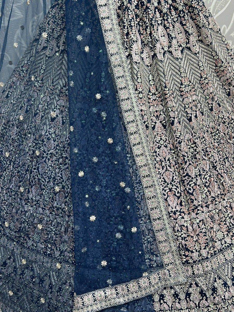 Precious Blue Thread Work Net Engagement Wear Lehenga Choli